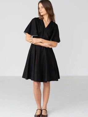 **NWT** Son de Flor Linen Butterfly Sleeve Mini Wrap Dress in Black Pansy